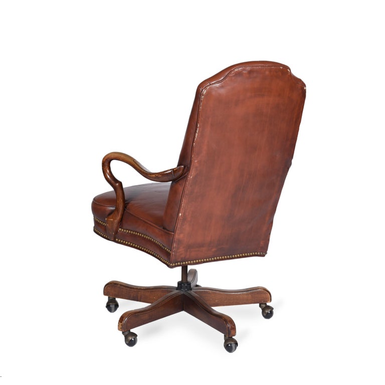 Neoclassical American Rotating Leather Office Chair by Woodmark For