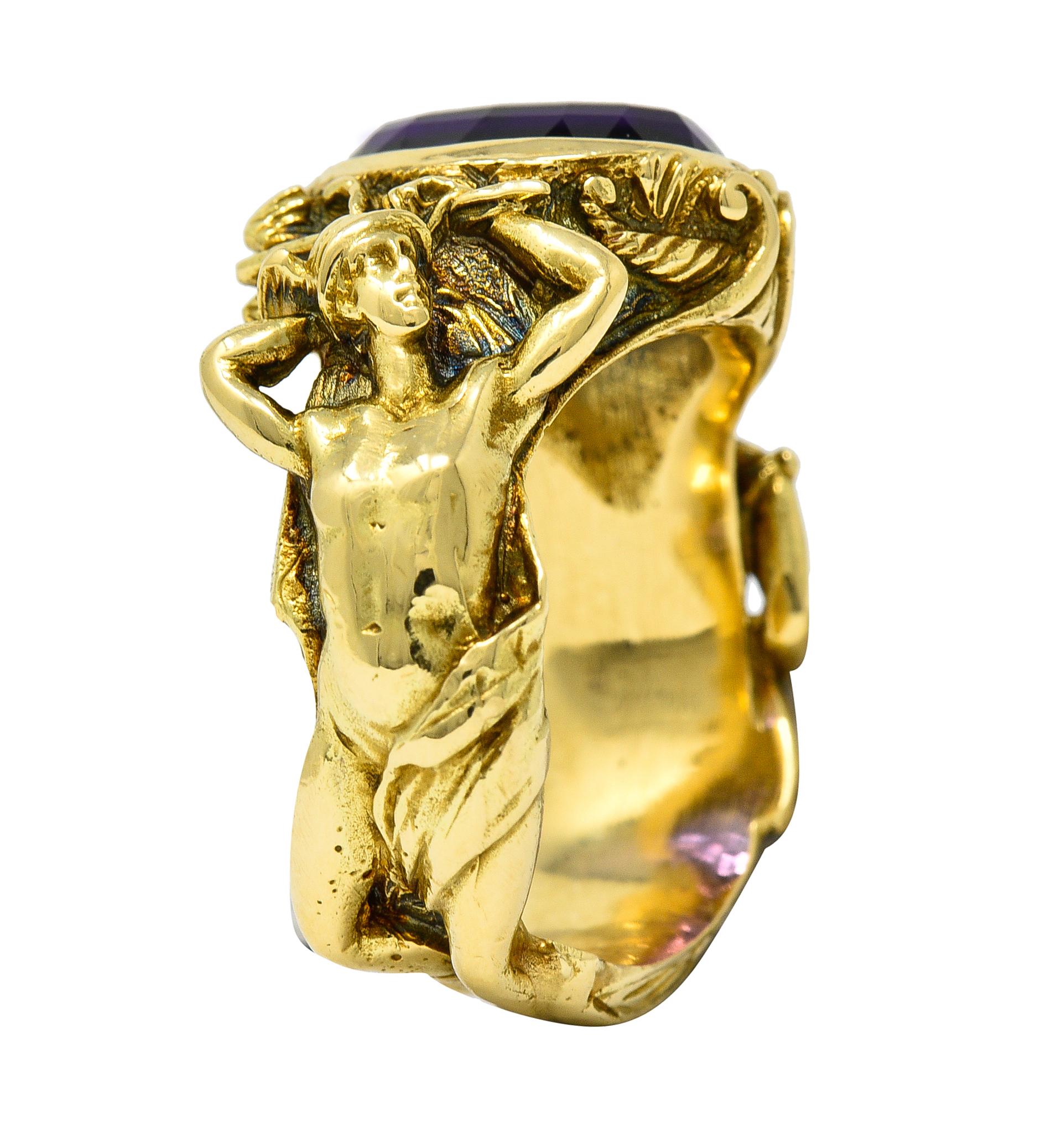 Neoclassical Amethyst 18 Karat Gold Hellenistic Hermes Demeter Signet Ring 4