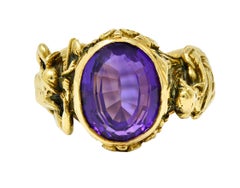 Neoclassical Amethyst 18 Karat Gold Hellenistic Hermes Demeter Signet Ring