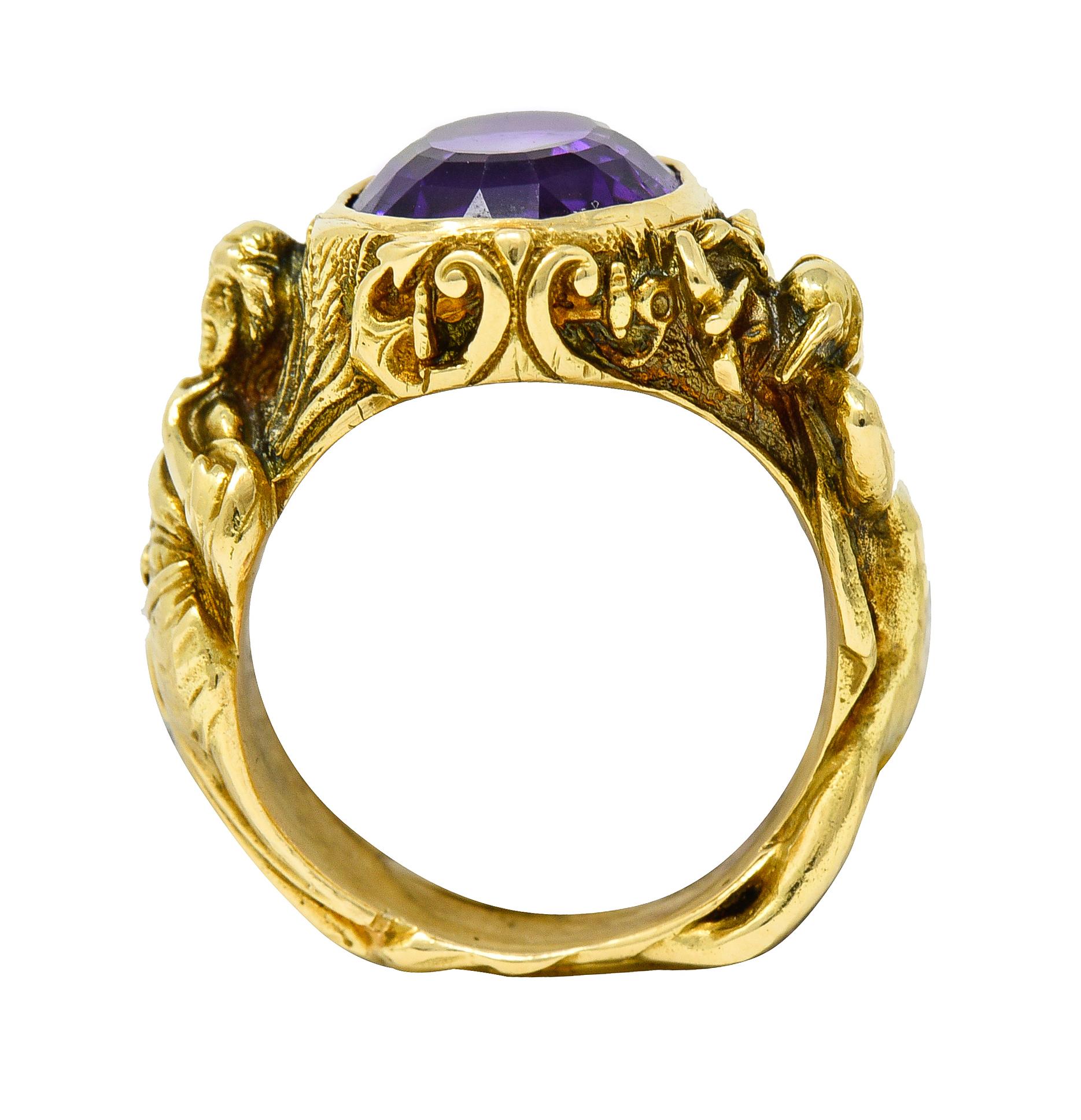 Neoclassical Amethyst 18 Karat Gold Hellenistic Hermes Demeter Signet Ring 2