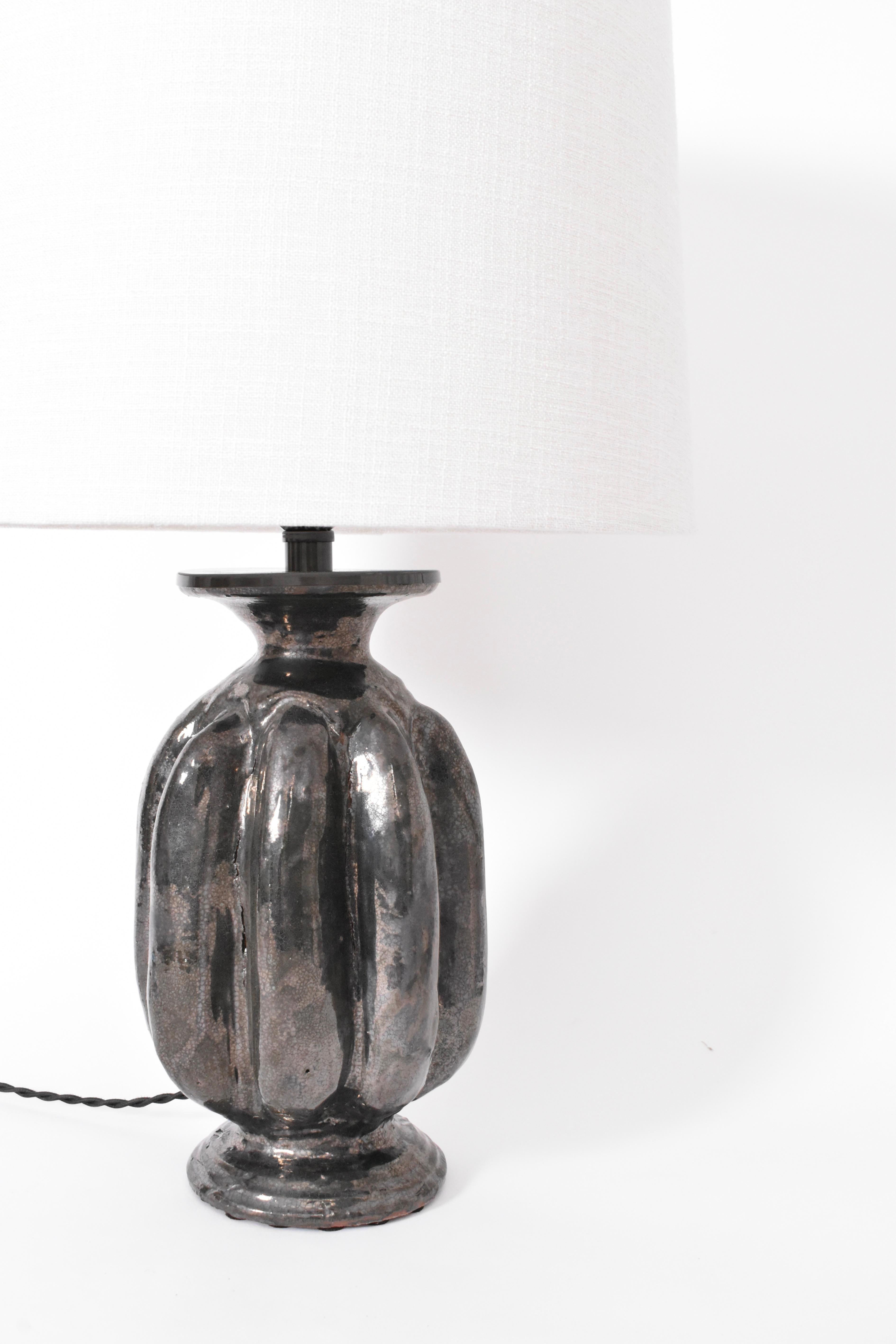 Glazed Neoclassical anthracite ceramic lamp by Helder, 2024 For Sale