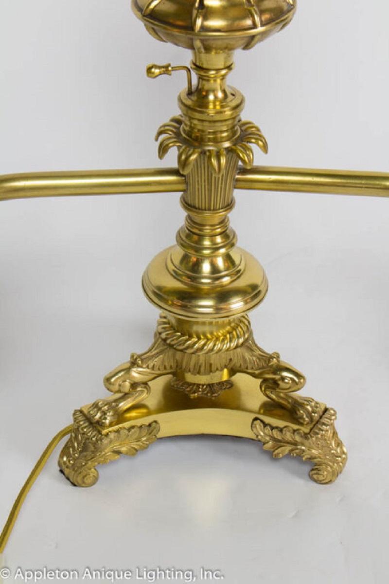English Neoclassical Antique Brass Argand Lamp For Sale