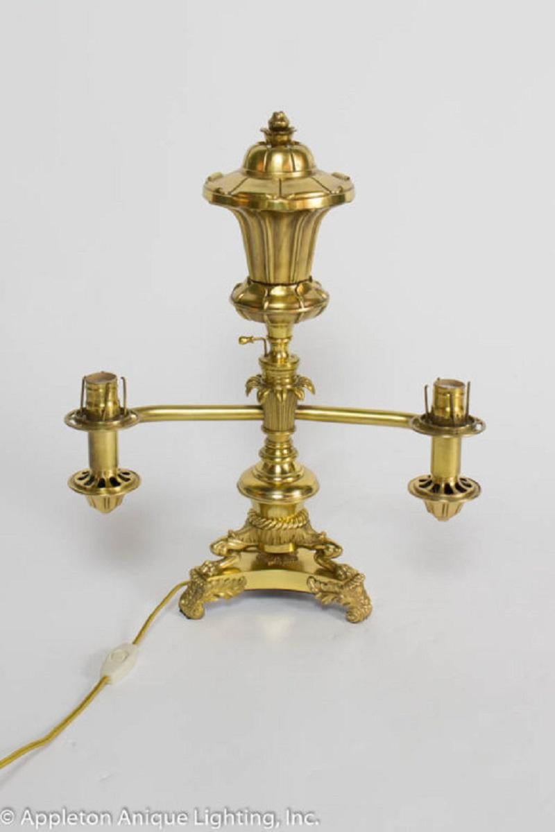 Neoclassical Antique Brass Argand Lamp In Excellent Condition For Sale In Canton, MA