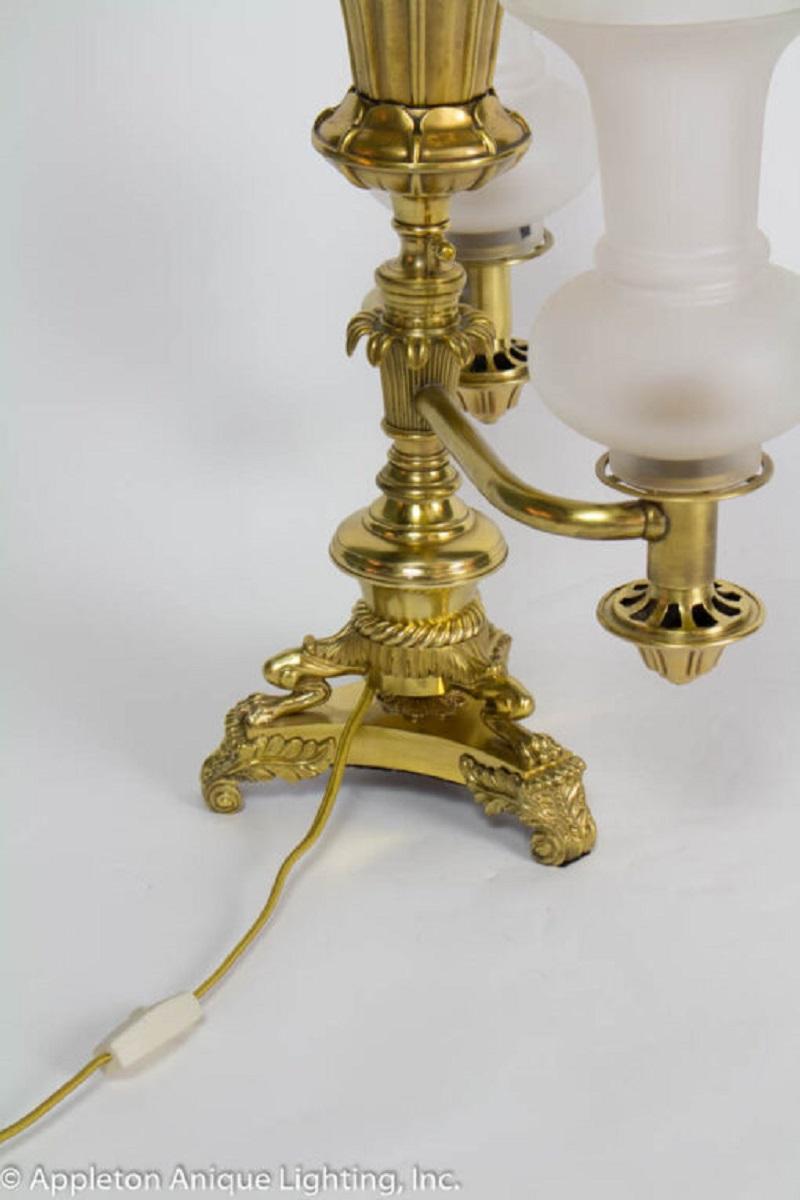 19th Century Neoclassical Antique Brass Argand Lamp For Sale