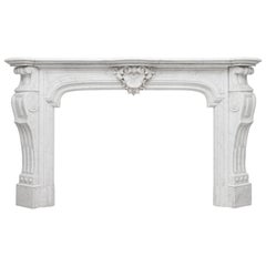 Neoclassical French Antique Carrara Marble Fireplace