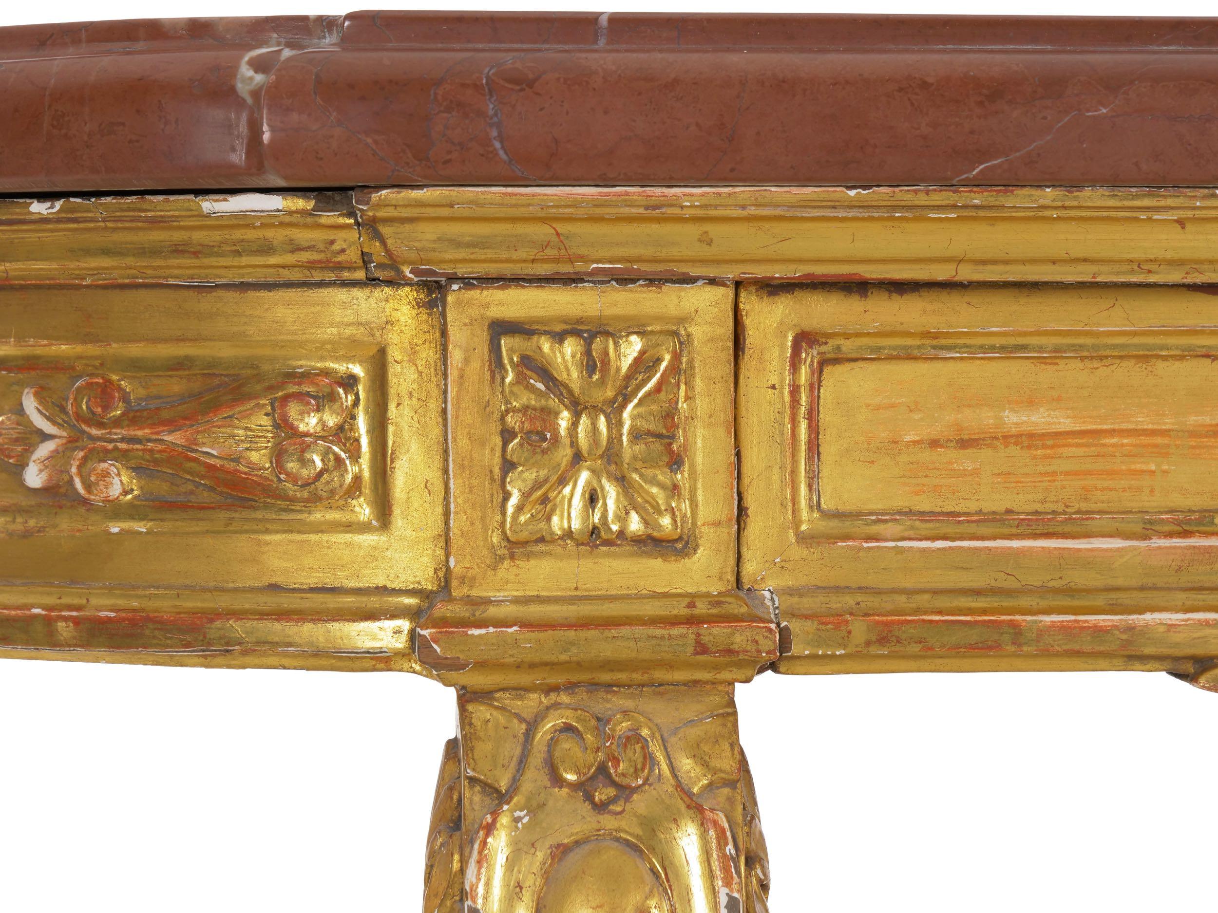 Neoclassical Antique Carved Giltwood and Red Marble Console Pier Table 5