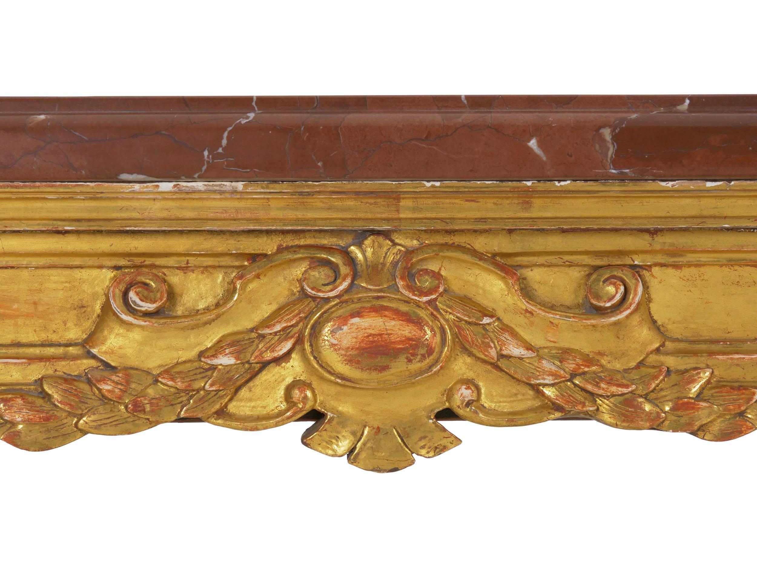 Neoclassical Antique Carved Giltwood and Red Marble Console Pier Table 6