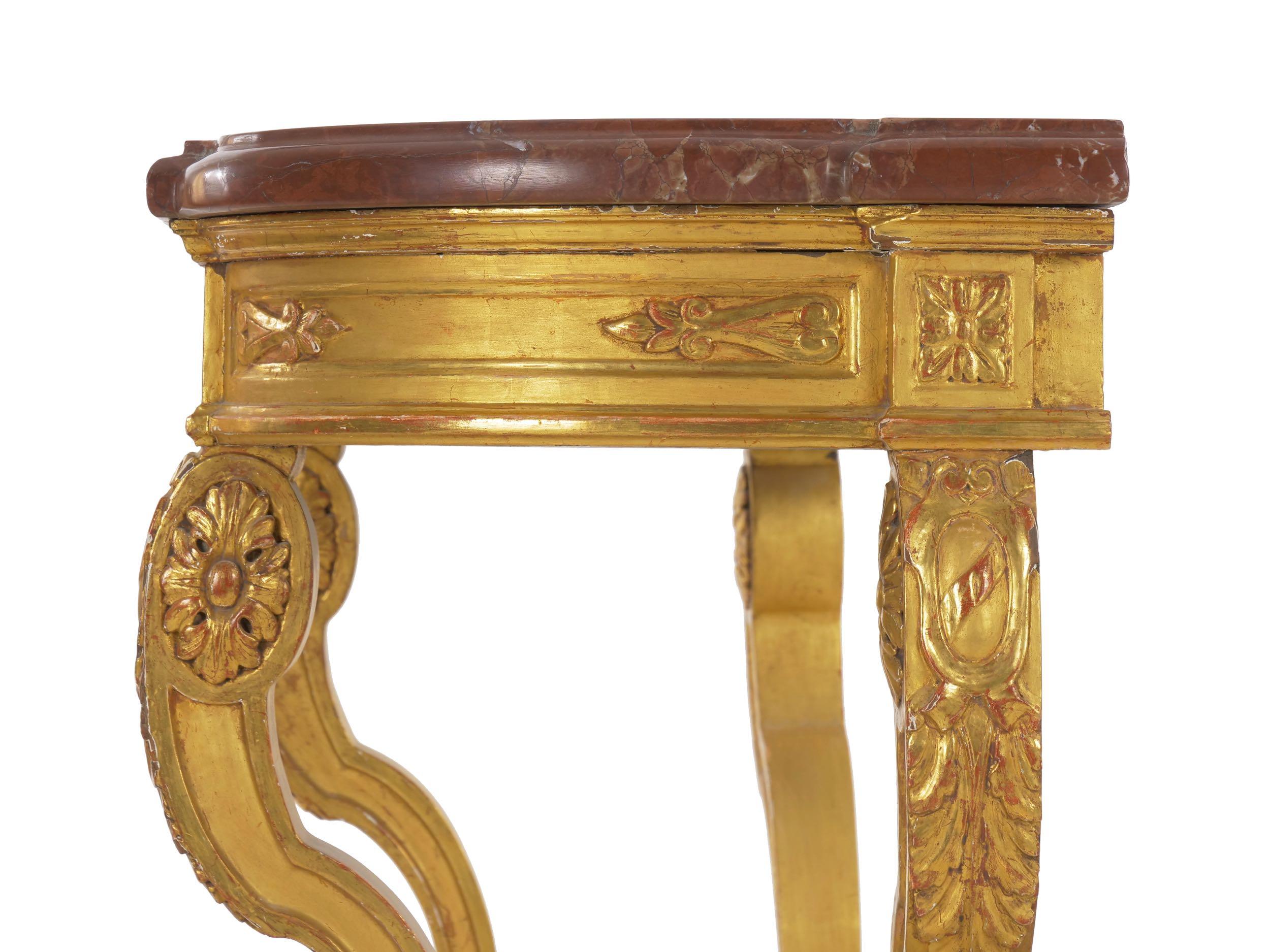 Neoclassical Antique Carved Giltwood and Red Marble Console Pier Table 13