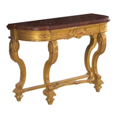 Neoclassical Antique Carved Giltwood and Red Marble Console Pier Table