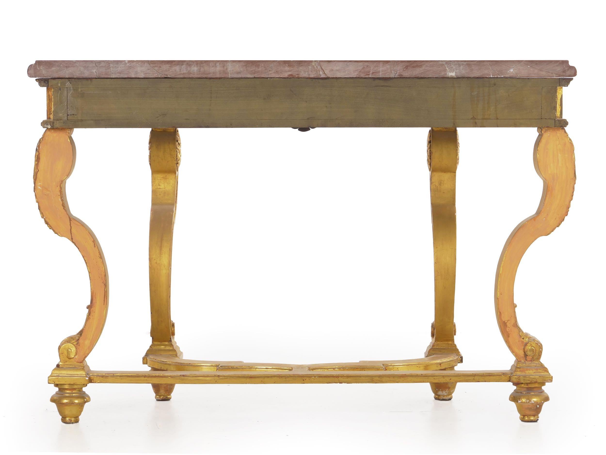 Neoclassical Antique Carved Giltwood and Red Marble Console Pier Table In Good Condition In Shippensburg, PA