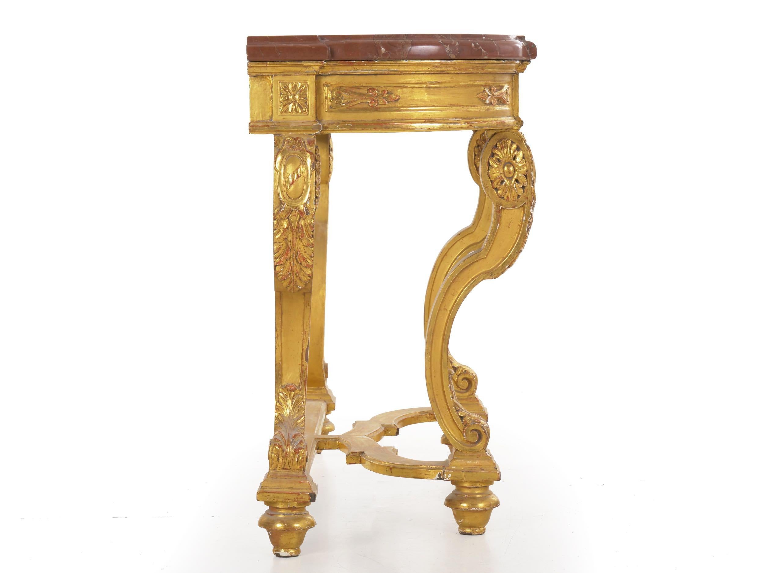 20th Century Neoclassical Antique Carved Giltwood and Red Marble Console Pier Table