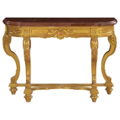 Neoclassical Antique Carved Giltwood and Red Marble Console Pier Table