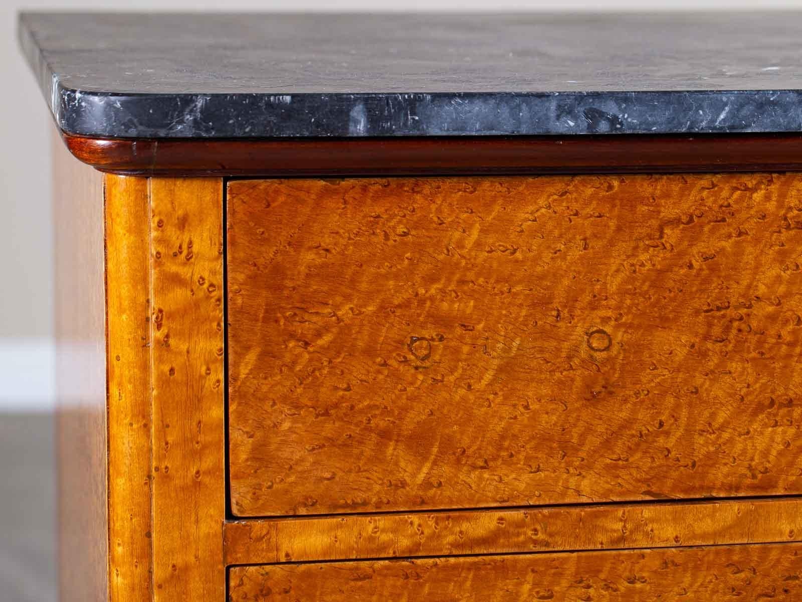 Neoclassical Antique French Charles X Birchwood Chest Commode Marble Top 3