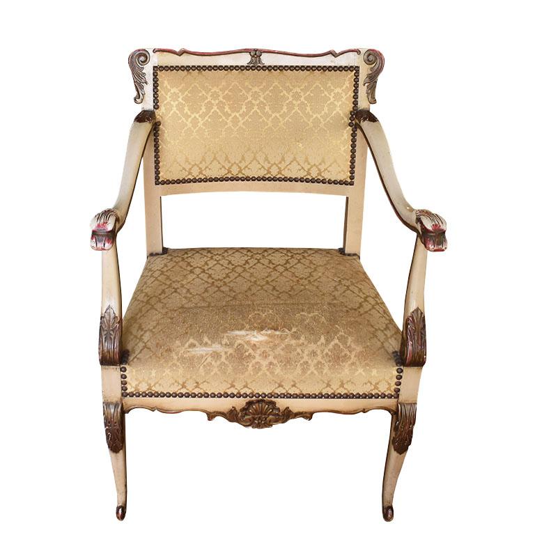 Neoclassical Antique Giltwood Upholstered Swan Armchair, Early 20th Century In Good Condition For Sale In Oklahoma City, OK