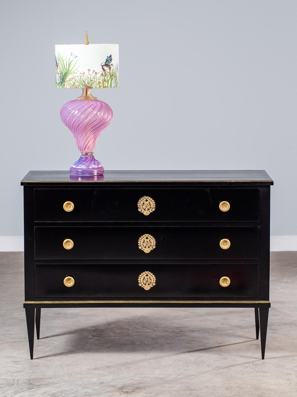 Neoclassical Antique Italian Empire Ebonized Black Chest of Drawers, circa 1820 In Good Condition For Sale In Houston, TX