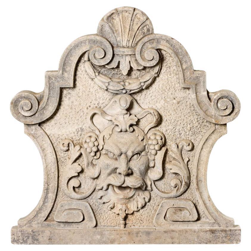 Neoclassical Antique Limestone Mask Wall Fountain For Sale