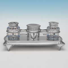 Tintero neoclásico antiguo de plata de ley, Londres 1798 Henry Greenway