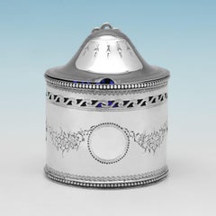 Neoclassical antique sterling silver mustard pot made by Frances Purton in 1788
