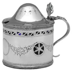 Neoclassical Antique sterling silver mustard pot made by Frances Purton in 1788
