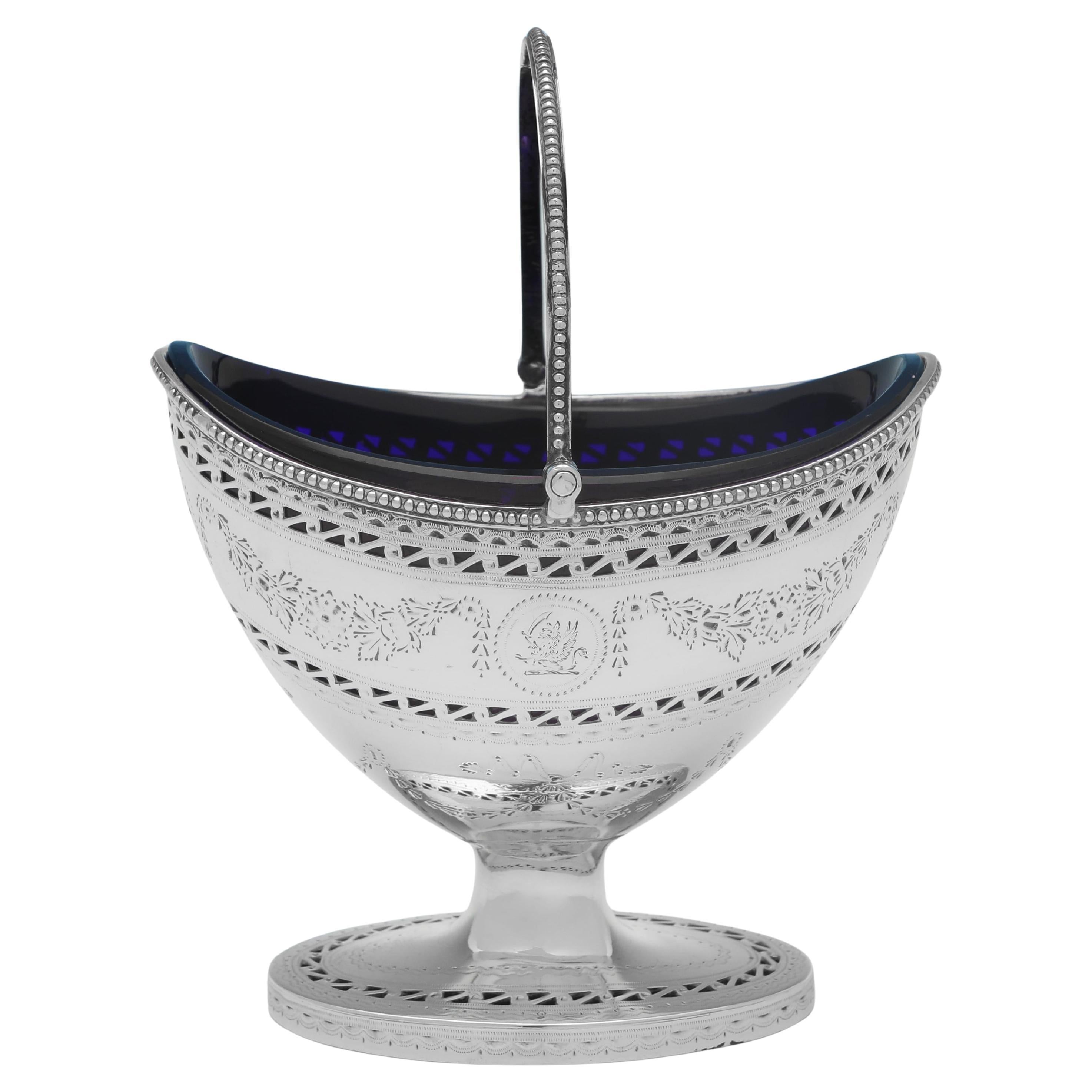 Neoclassical antique sterling silver sugar basket made by Robert Hennell I 1784
