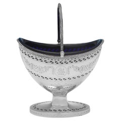 Neoclassical antique sterling silver sugar basket made by Robert Hennell I 1784