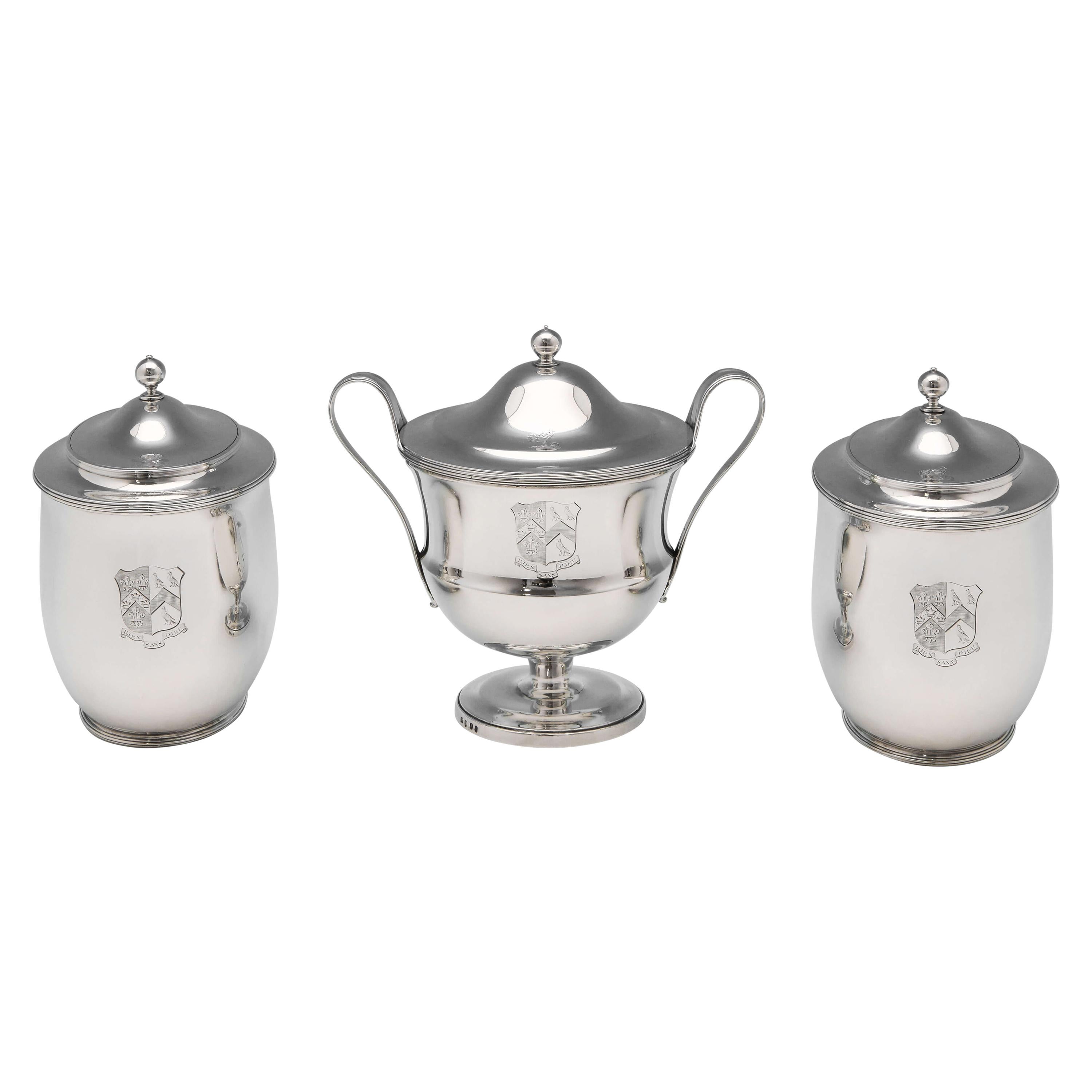 Neoclassical Antique Sterling Silver Tea Caddy Set from 1797 by Robert Sharp