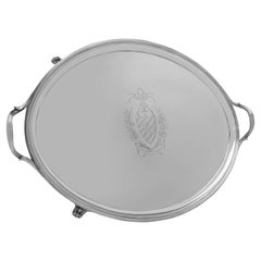 Neoclassical Antique Sterling Silver Tray, London 1794, Baron Ashburton Crest