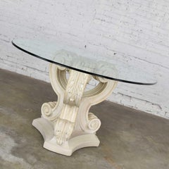 Neoclassical Architectural Plaster Pedestal Dining or Center Table Round Glass