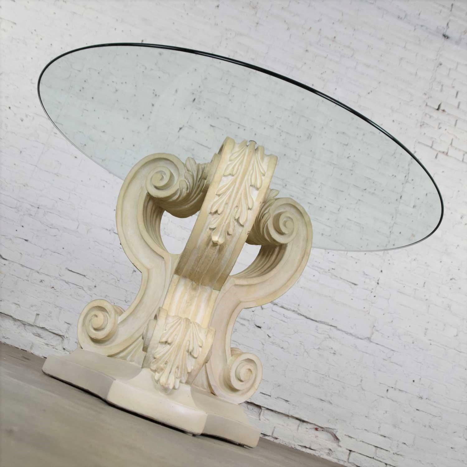 Unknown Neoclassical Architectural Plaster Pedestal Dining or Center Table Round Glass