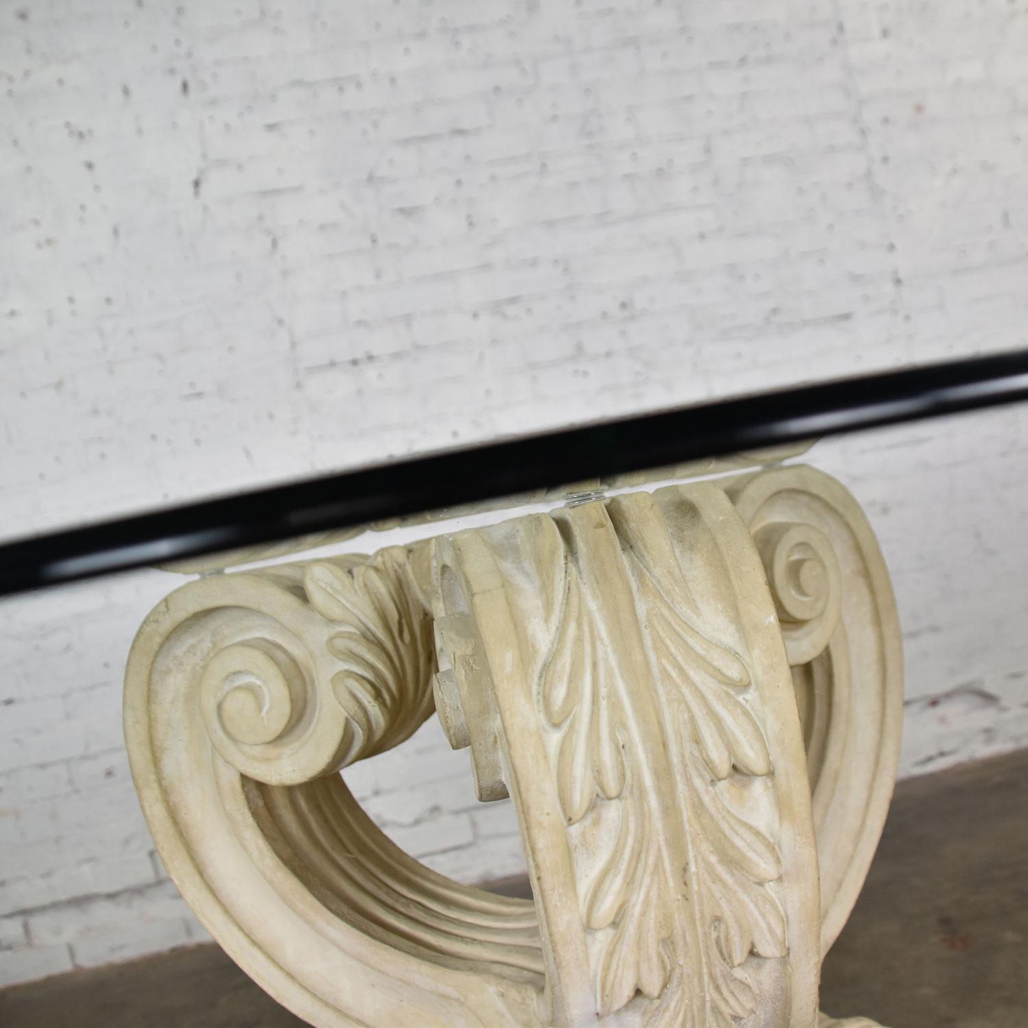 Neoclassical Architectural Plaster Pedestal Dining or Center Table Round Glass In Good Condition In Topeka, KS