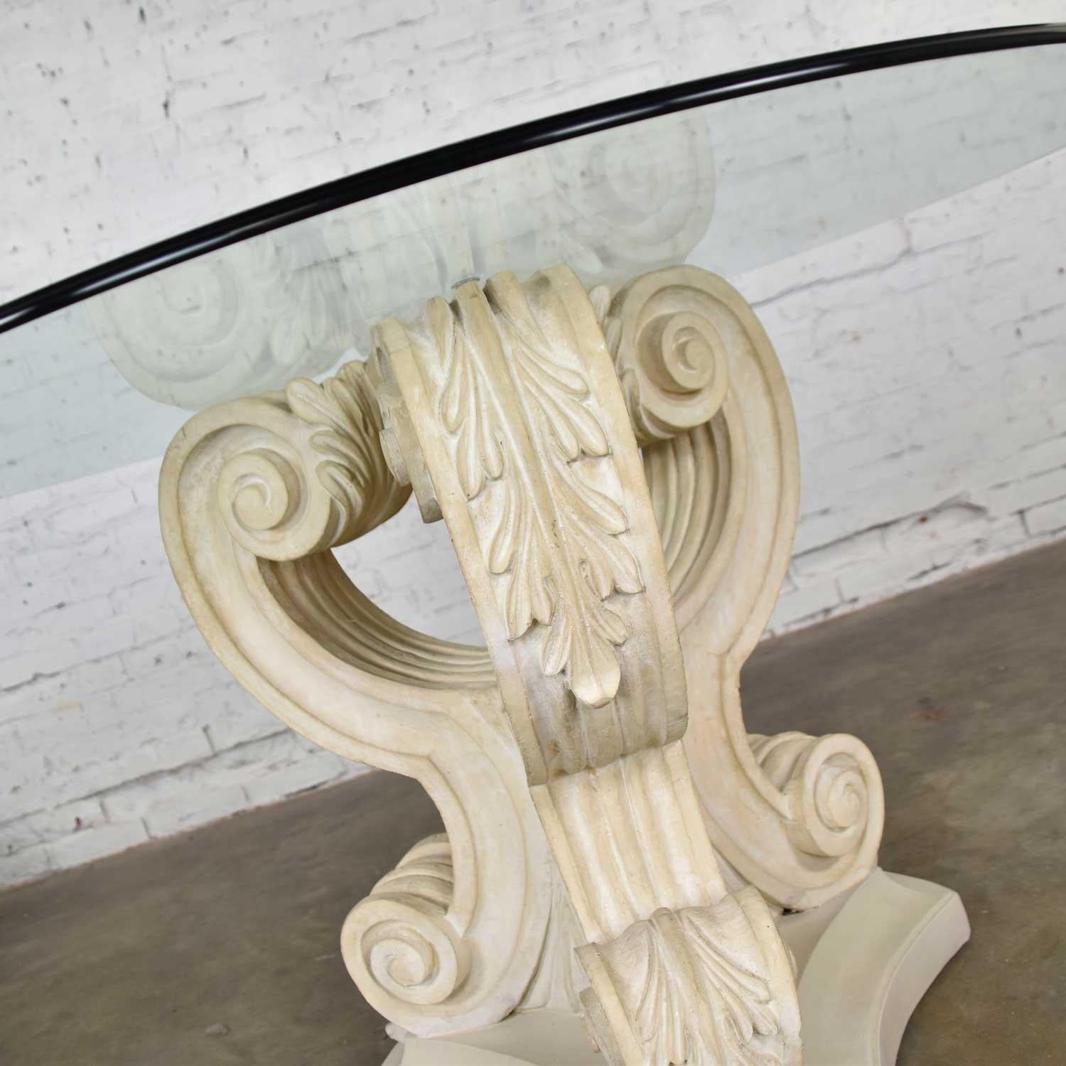 20th Century Neoclassical Architectural Plaster Pedestal Dining or Center Table Round Glass