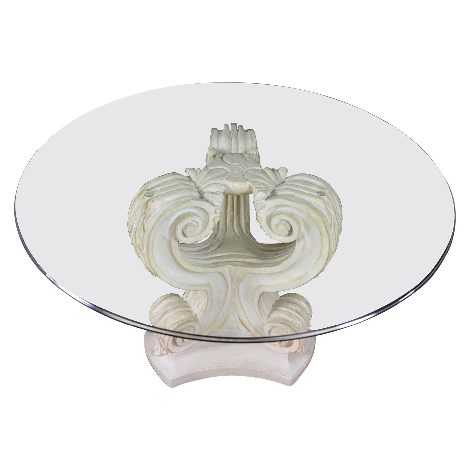 Neoclassical Architectural Plaster Pedestal Dining or Center Table Round Glass