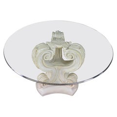 Neoclassical Architectural Plaster Pedestal Dining or Center Table Round Glass