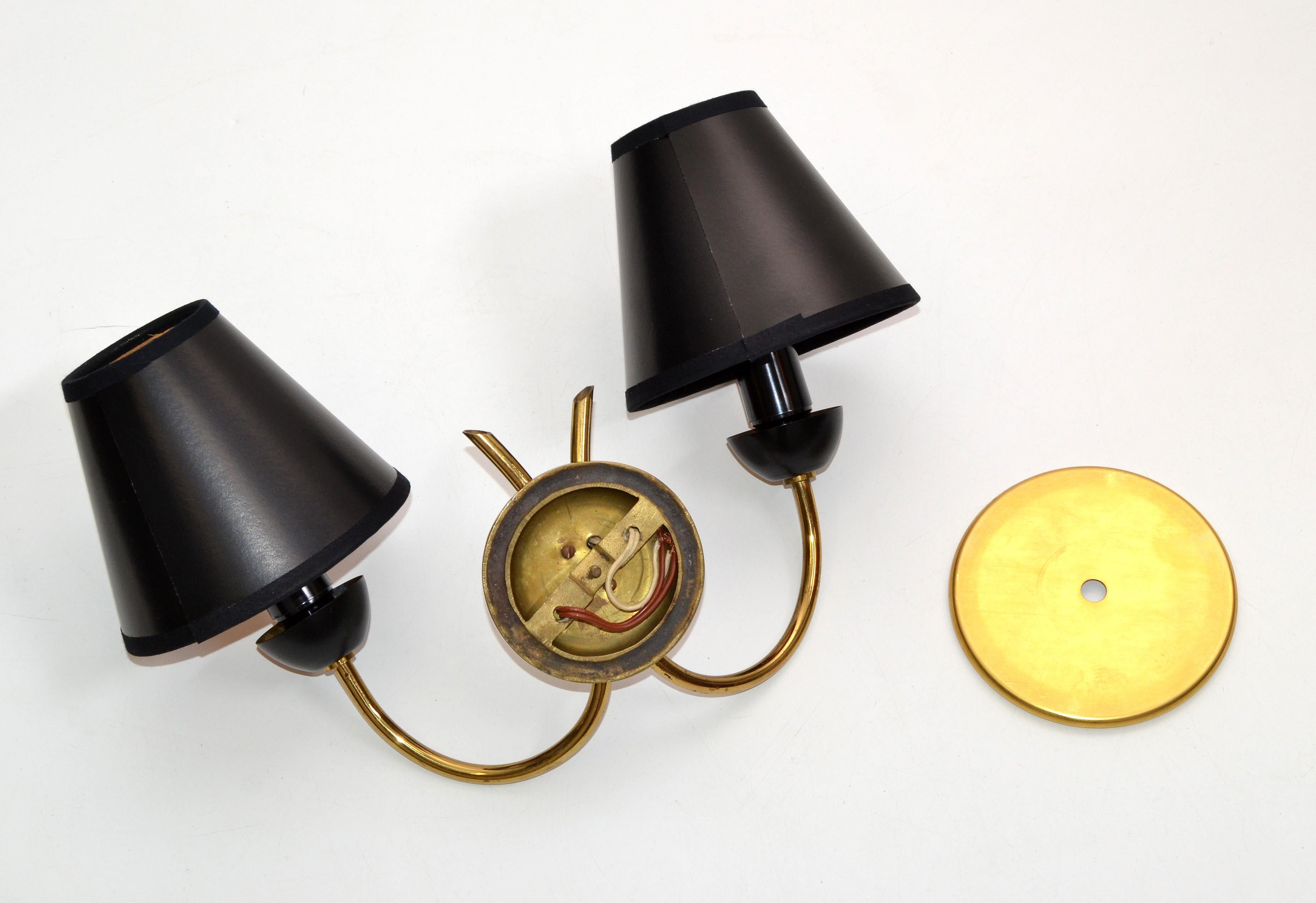 Neoclassical Arlus Brass & Gun Metal Sconces Wall Lights Black & Gold Shades, 2 7