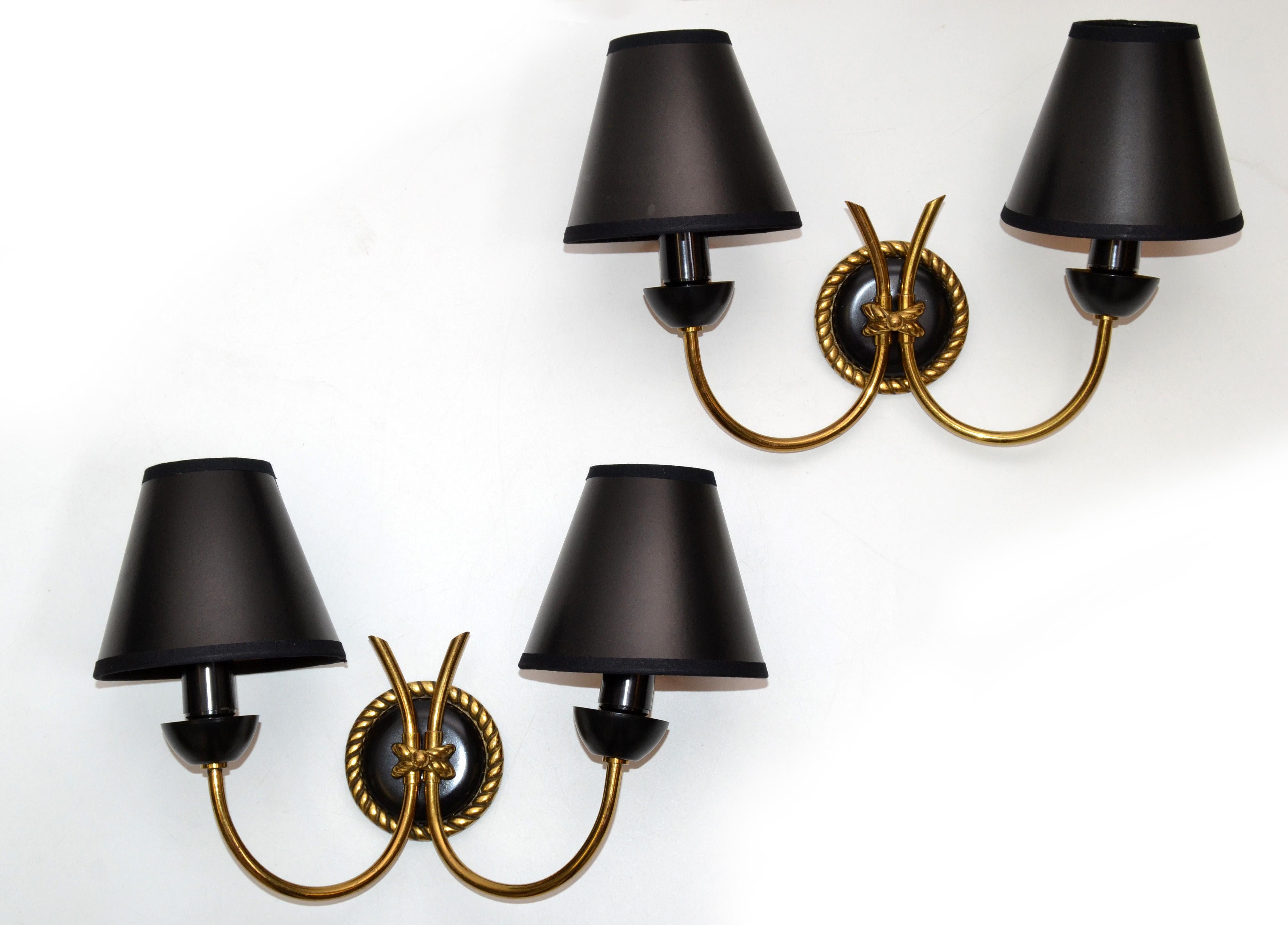 Neoclassical Arlus Brass & Gun Metal Sconces Wall Lights Black & Gold Shades, 2 9