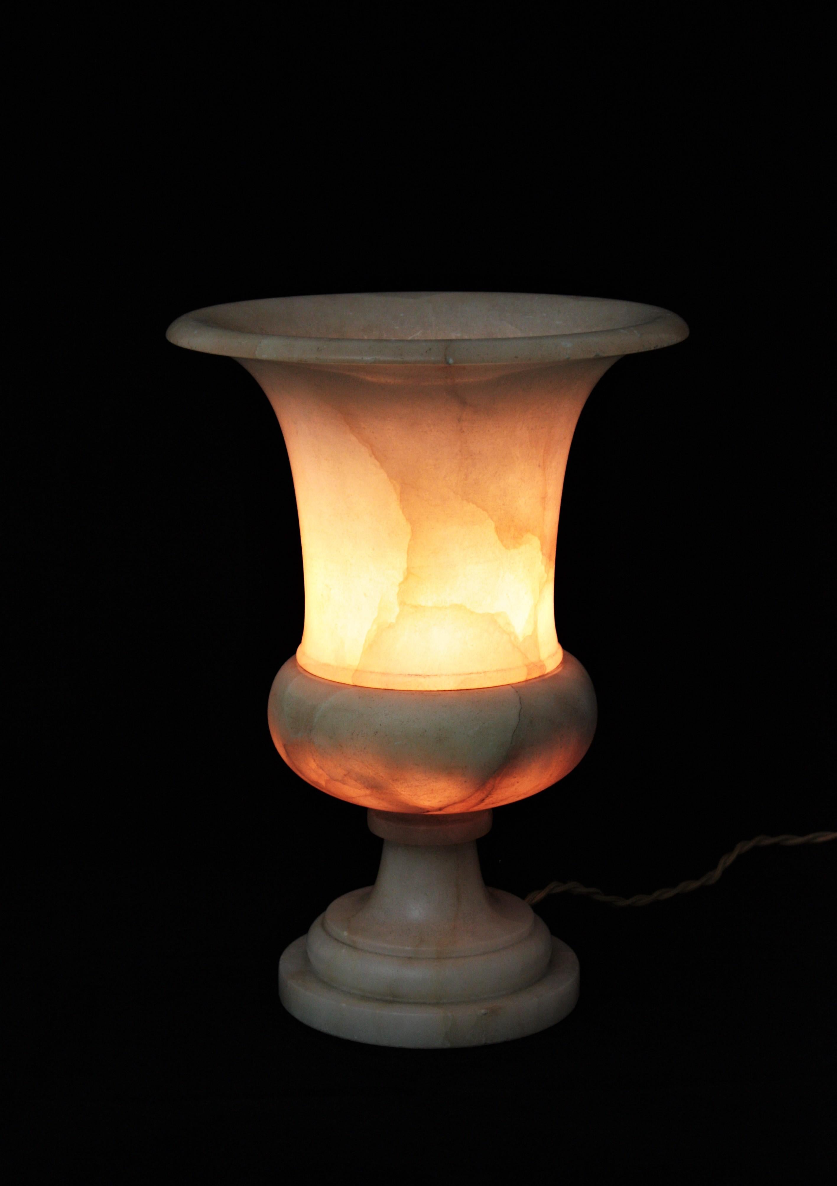 Neoclassical Art Deco Alabaster Urn Lamp, Spain, 1930s For Sale at