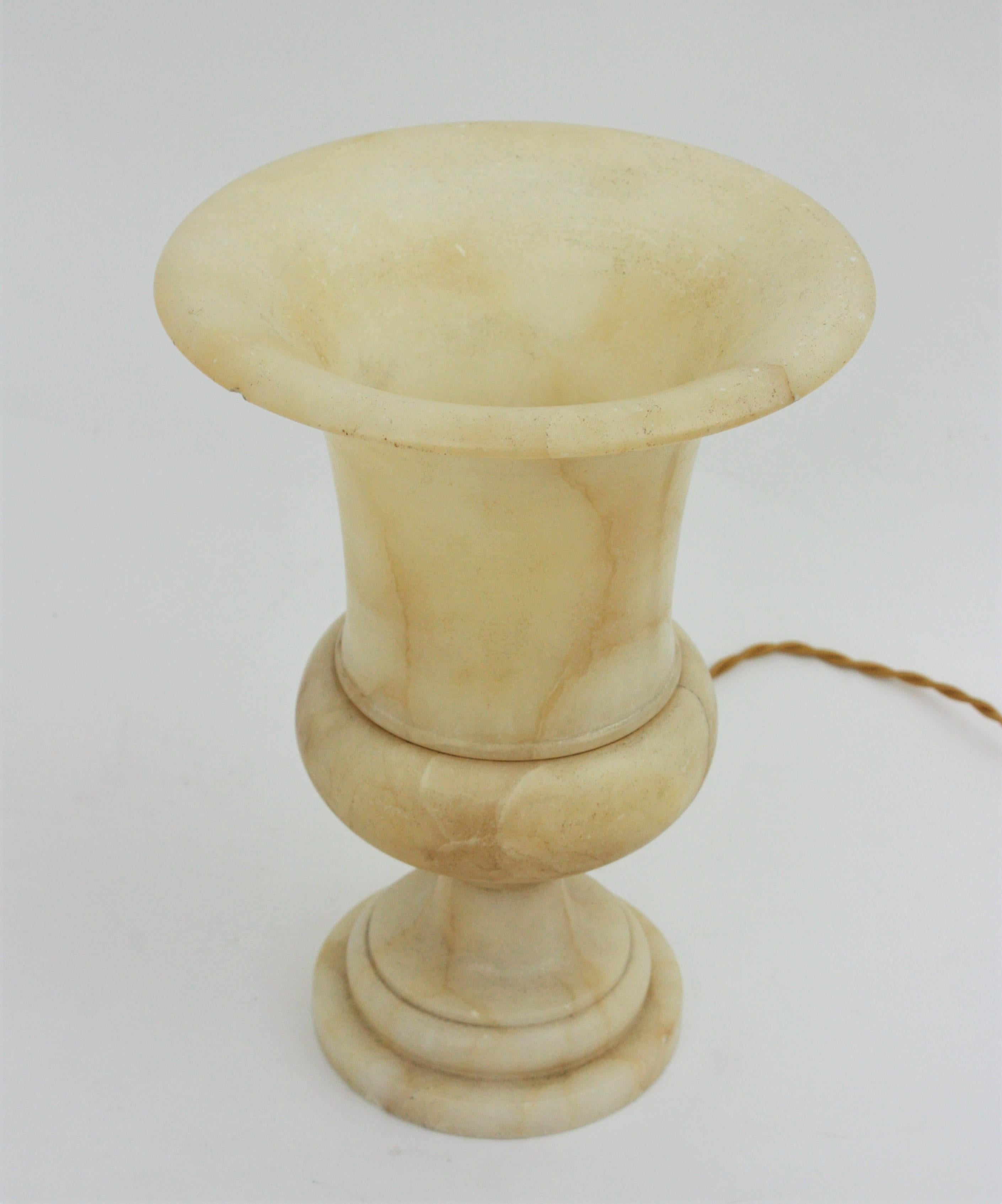 Carved Neoclassical Art Deco Alabaster Urn Lamp, Spain, 1930s