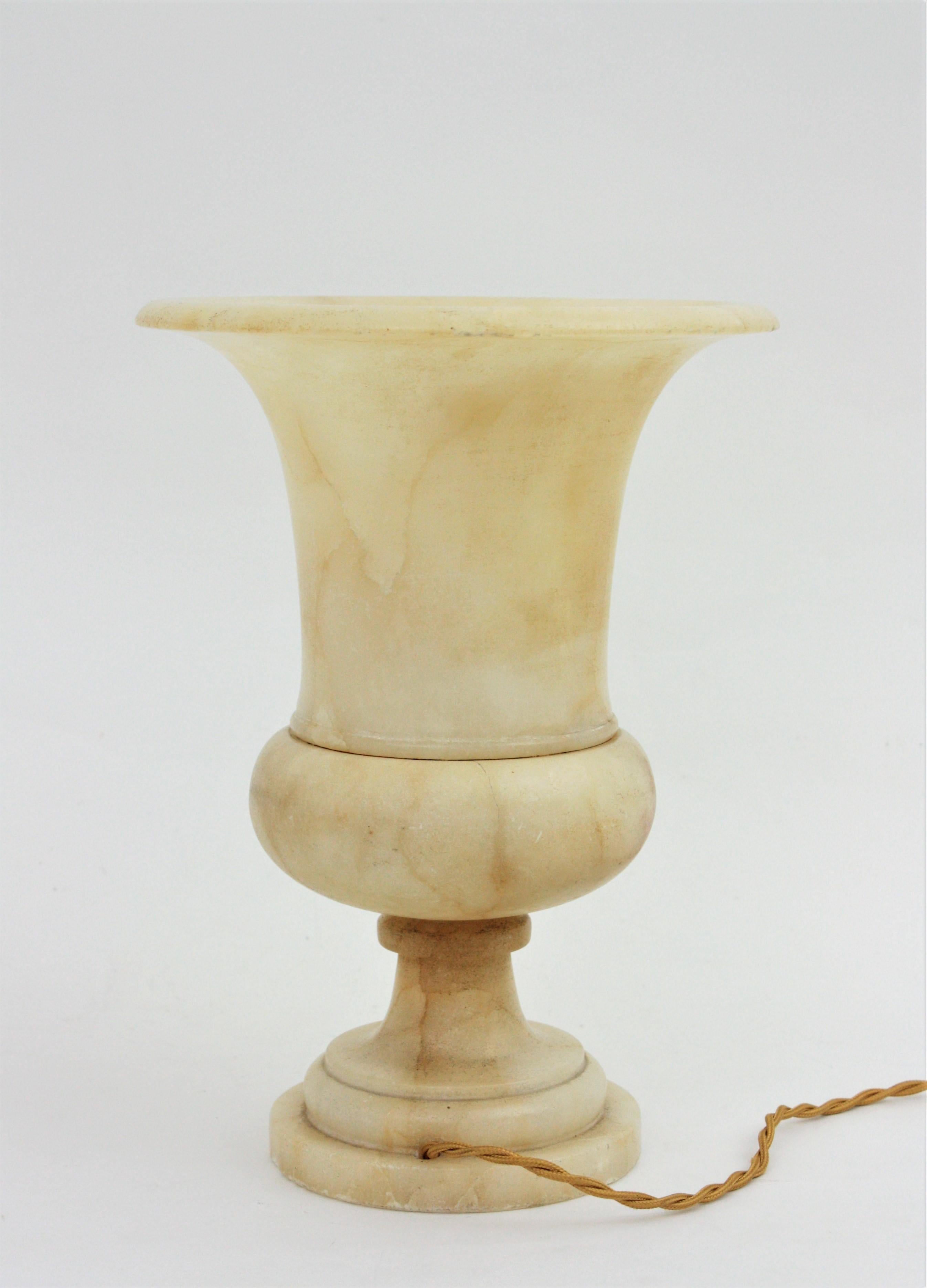 20th Century Neoclassical Art Deco Alabaster Urn Lamp, Spain, 1930s