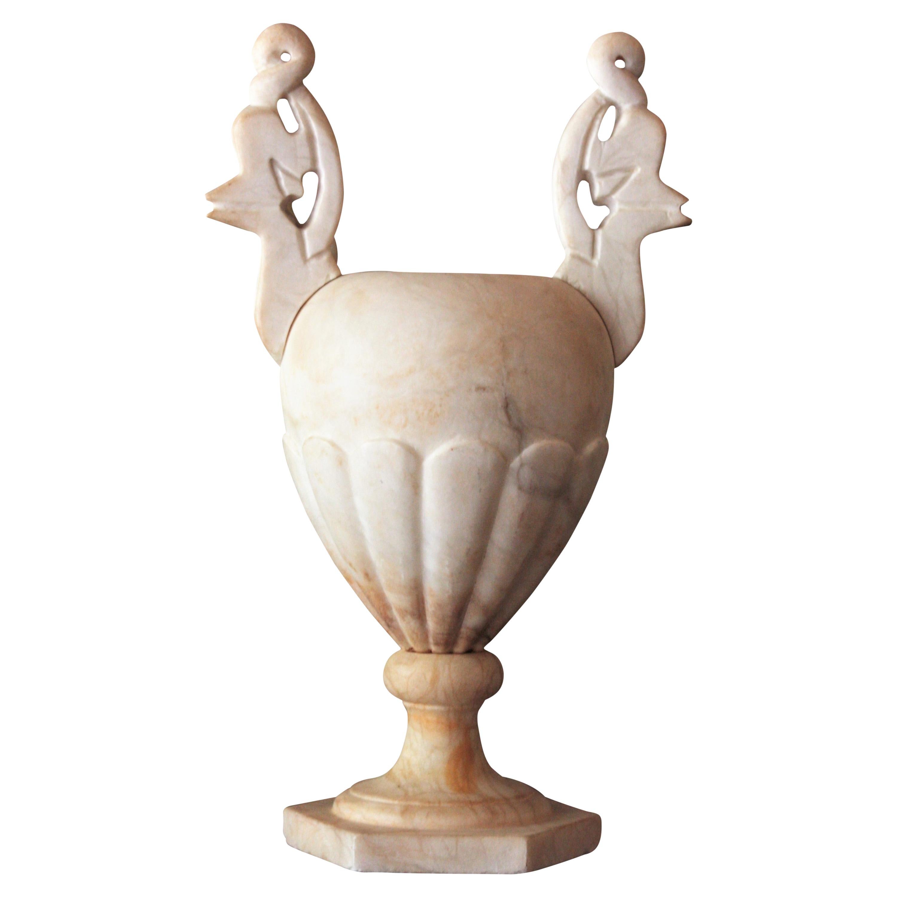 Neoklassische Art-Déco-Urnenlampe aus Alabaster mit Griffen