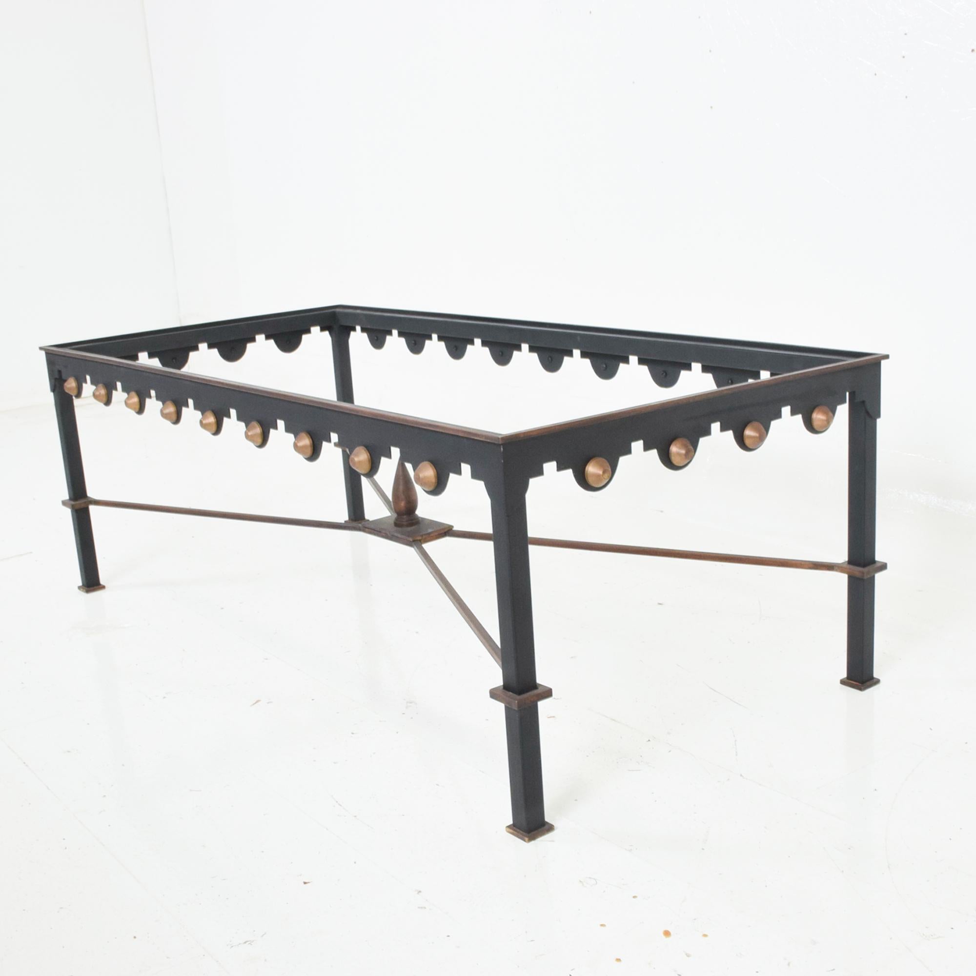 Mexican Neoclassical Arturo Pani Black Scallop Coffee Table Brass Nuggets, 1950s Mexico