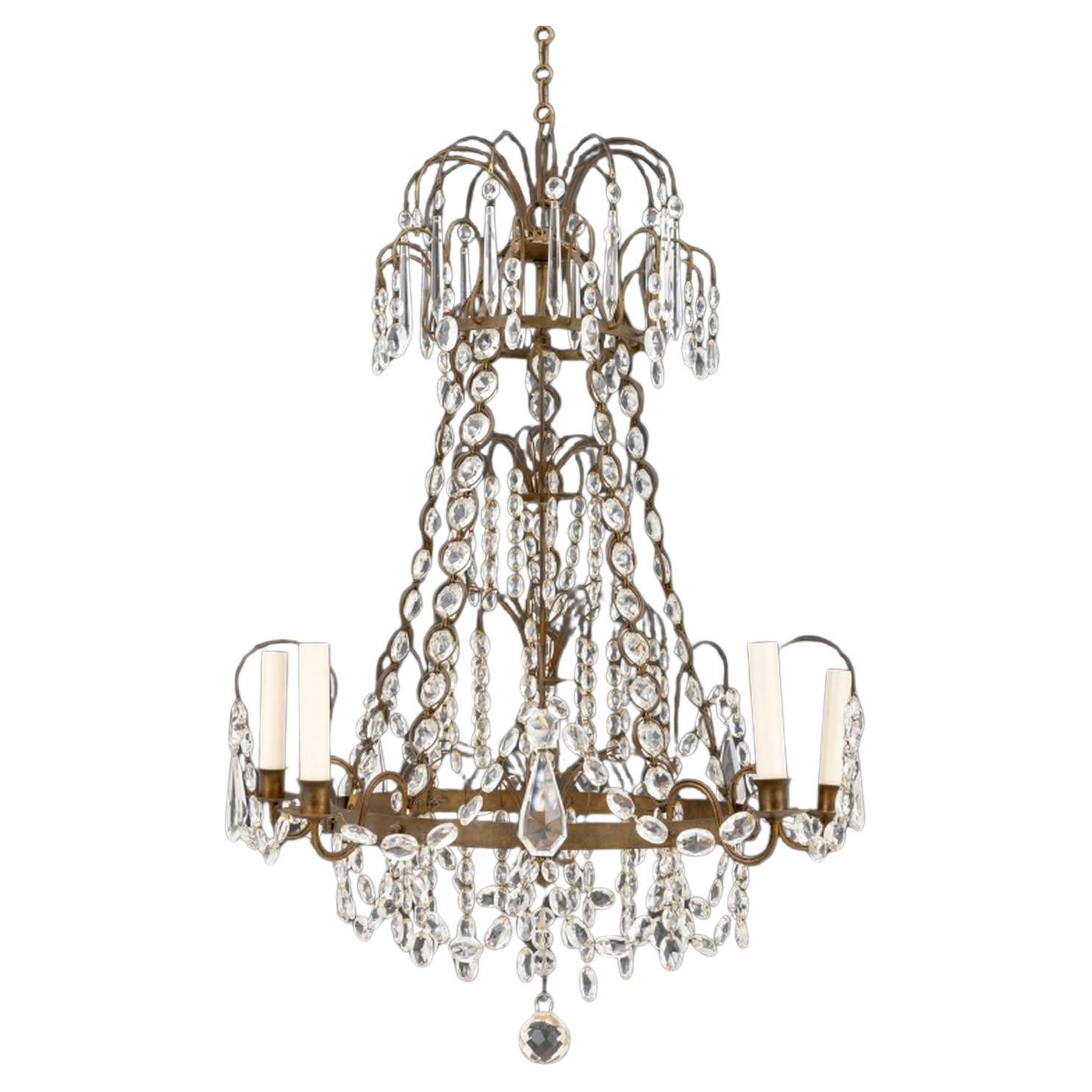 Lustre à 5 lumières en laiton de style néoclassique balte