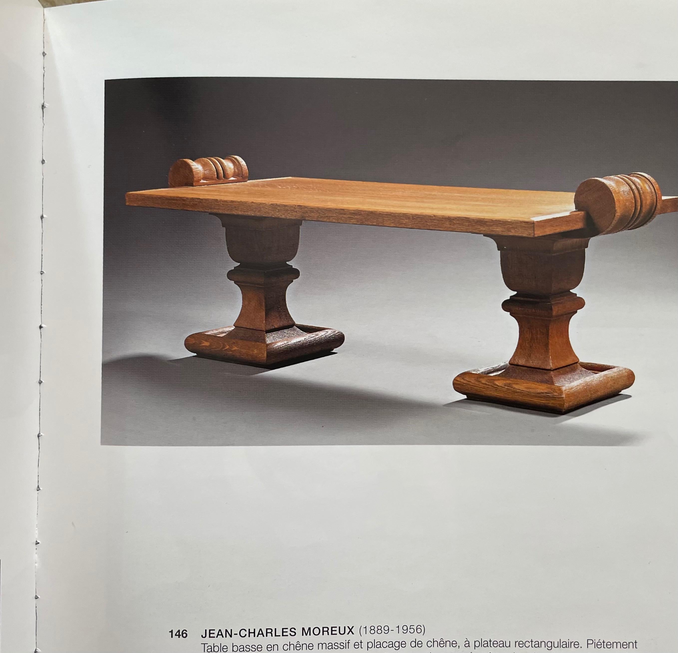 Neoclassical Baluster Sanded Oak Table by Moreux, France, 1939 5