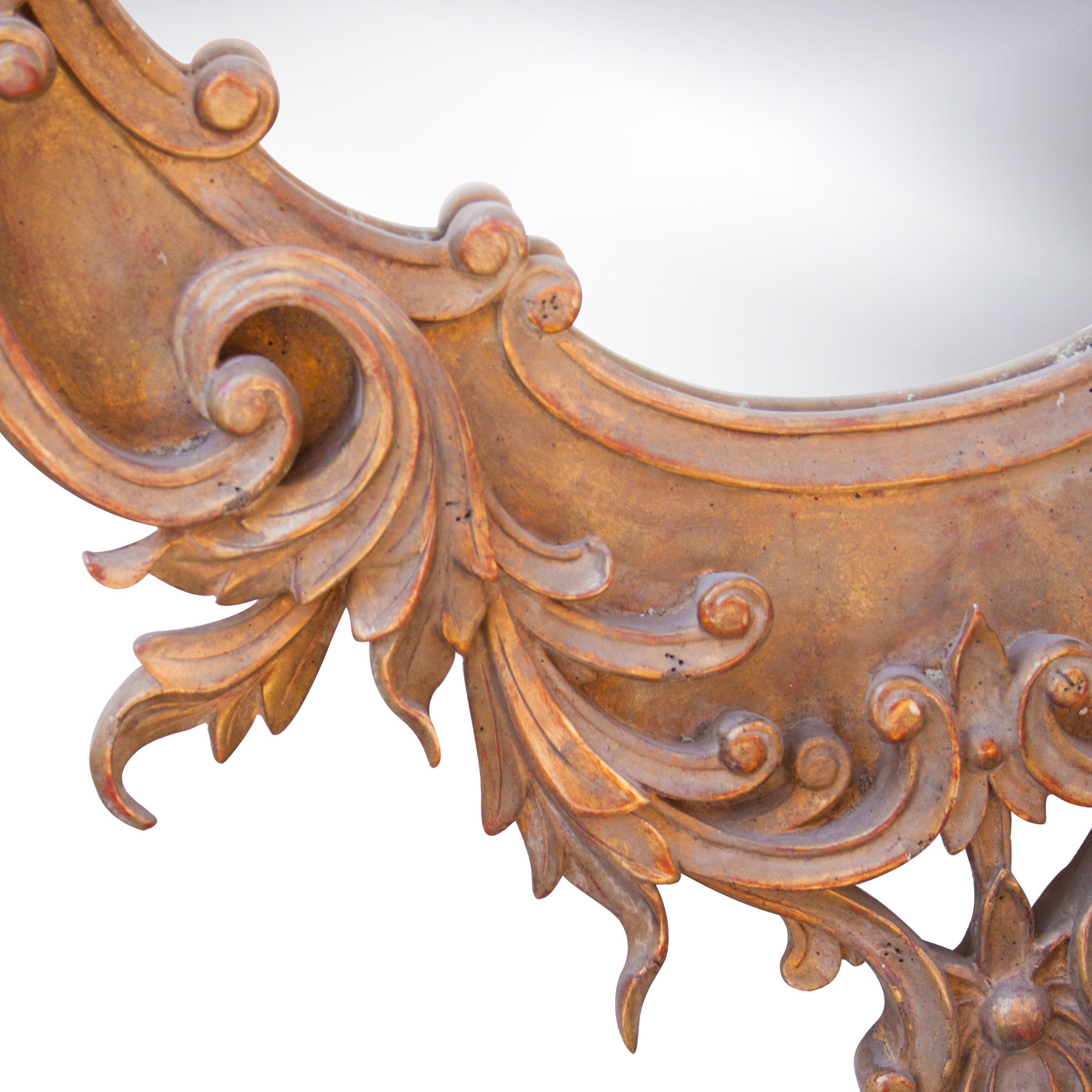 Neoclassical Baroque Acanthus Leaf Gold Foil Hand Carved Wooden Mirror, 1970 In Good Condition For Sale In Madrid, ES