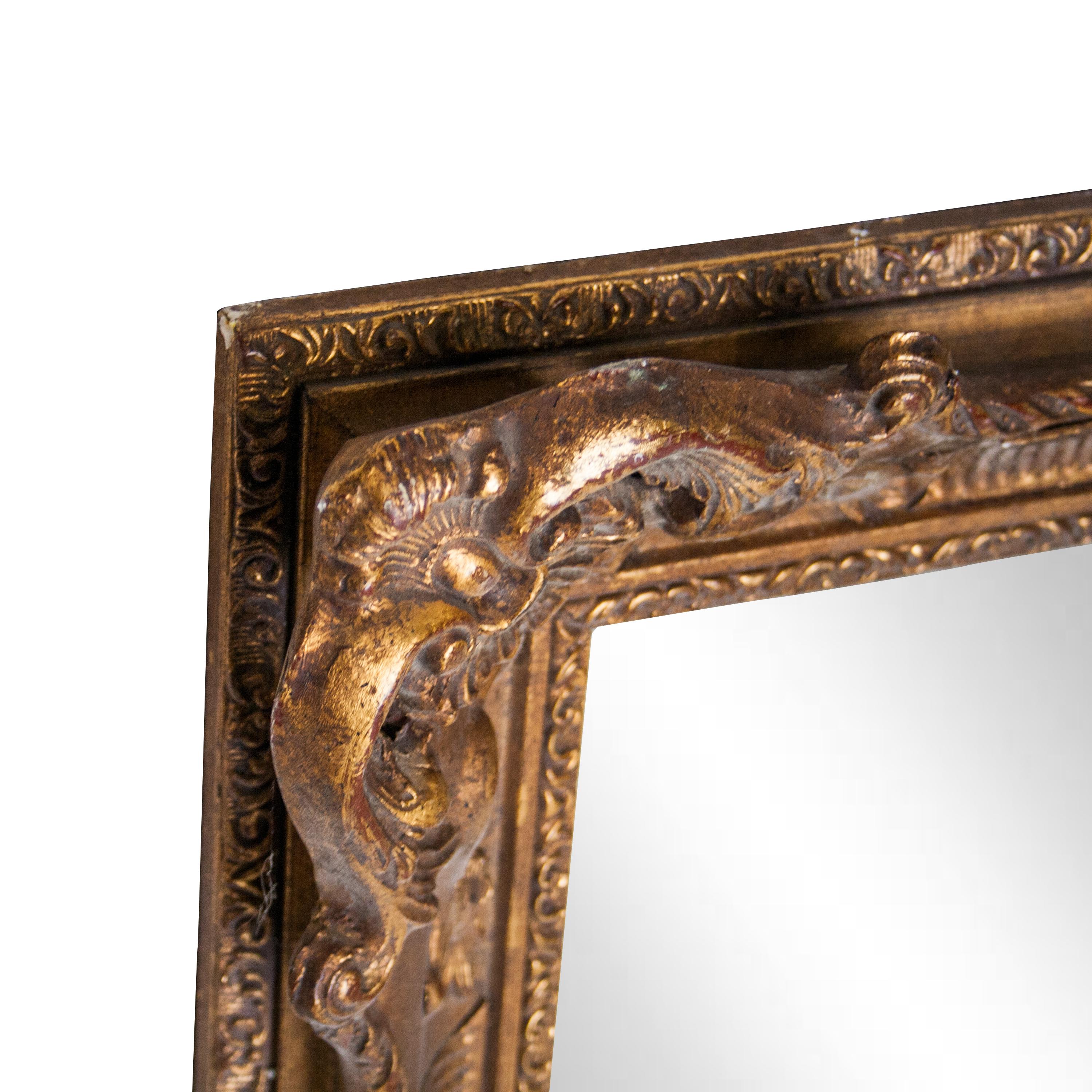 Neoclassical Revival Neoclassical Baroque Gold Foil Hand Carved Wooden Mirror, 1970 For Sale