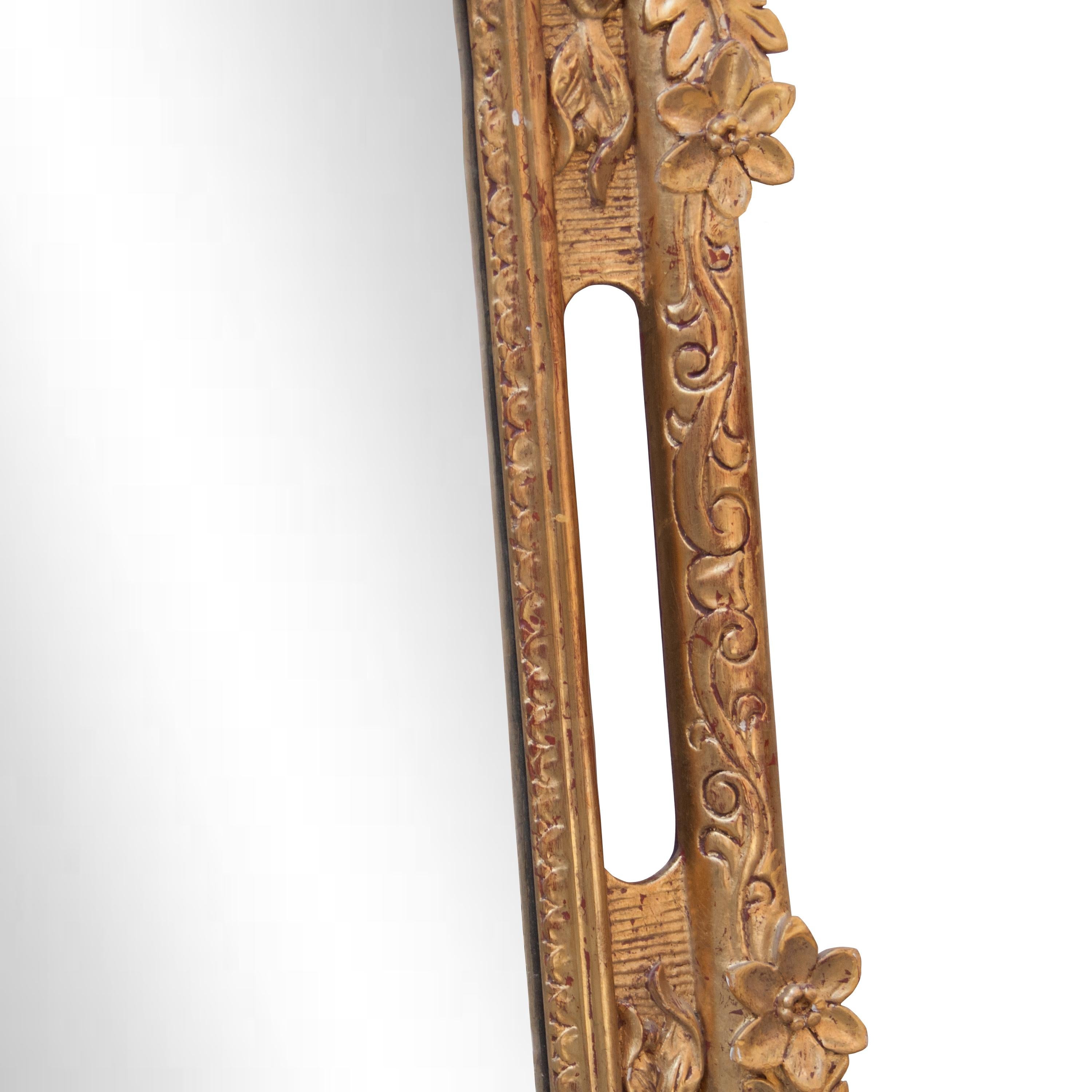 Spanish Neoclassical Baroque Gold Foil Hand Carved Wooden Mirror, 1970 For Sale