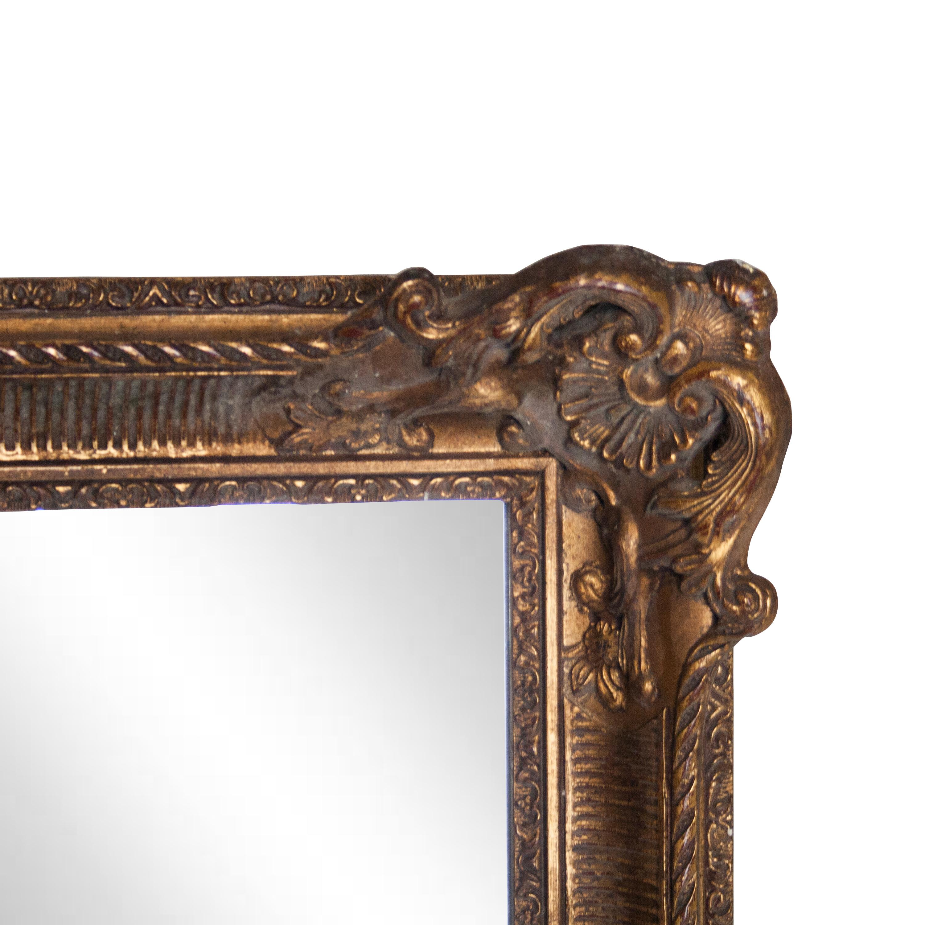 Spanish Neoclassical Baroque Gold Foil Hand Carved Wooden Mirror, 1970 For Sale