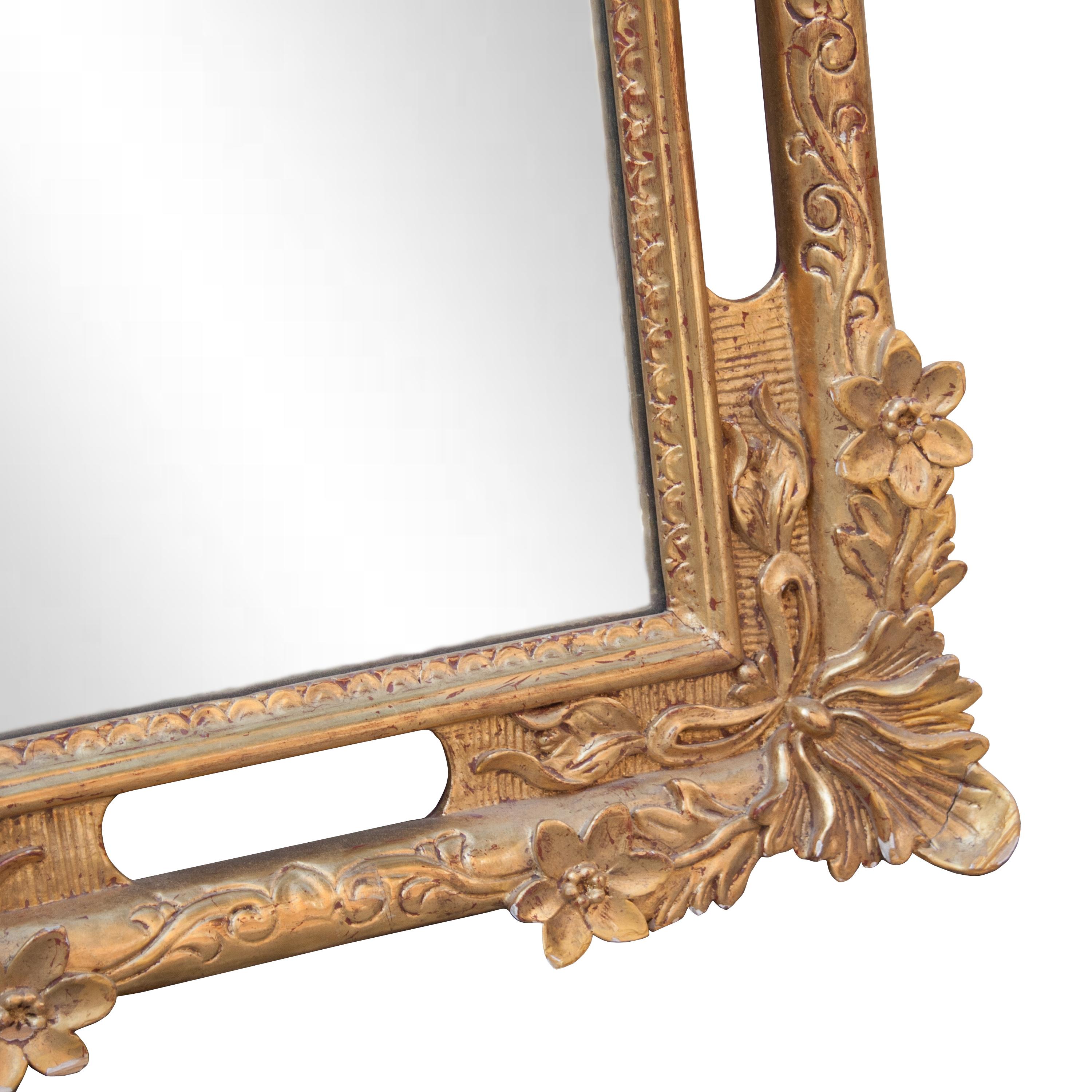Neoclassical Baroque Gold Foil Hand Carved Wooden Mirror, 1970 In Good Condition For Sale In Madrid, ES