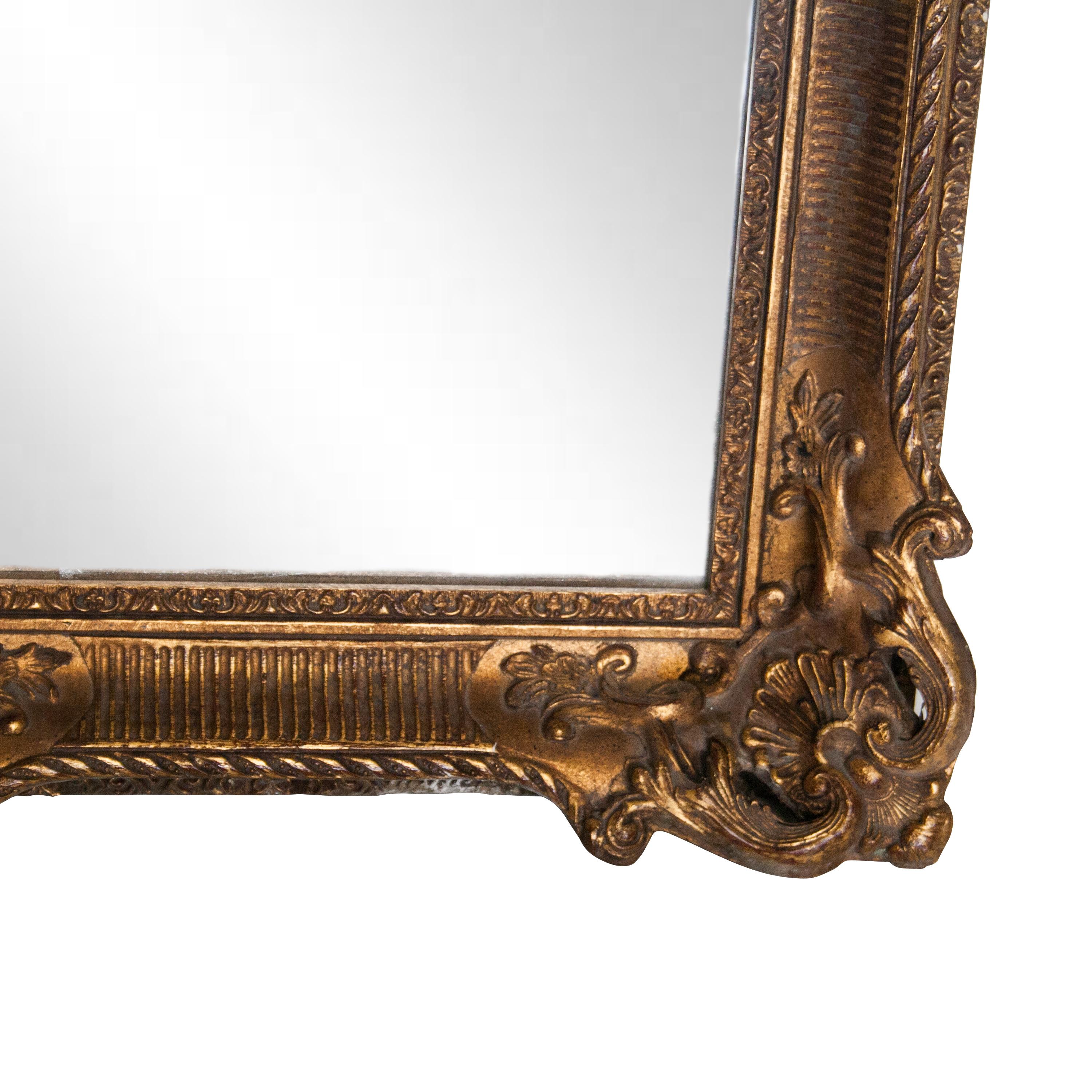 Neoclassical Baroque Gold Foil Hand Carved Wooden Mirror, 1970 In Good Condition For Sale In Madrid, ES