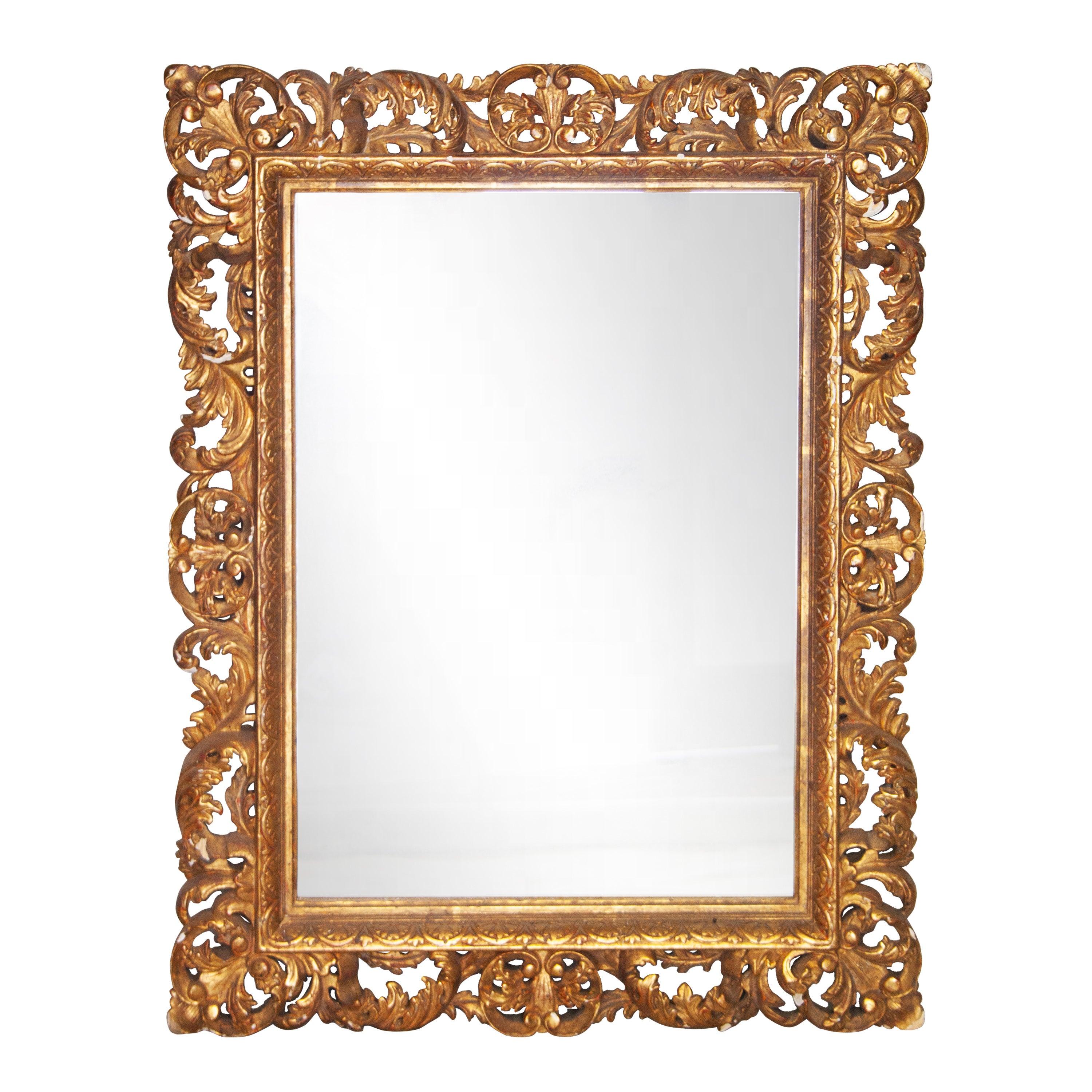 Neoclassical Baroque Gold Foil Hand Carved Wooden Mirror, 1970 For Sale