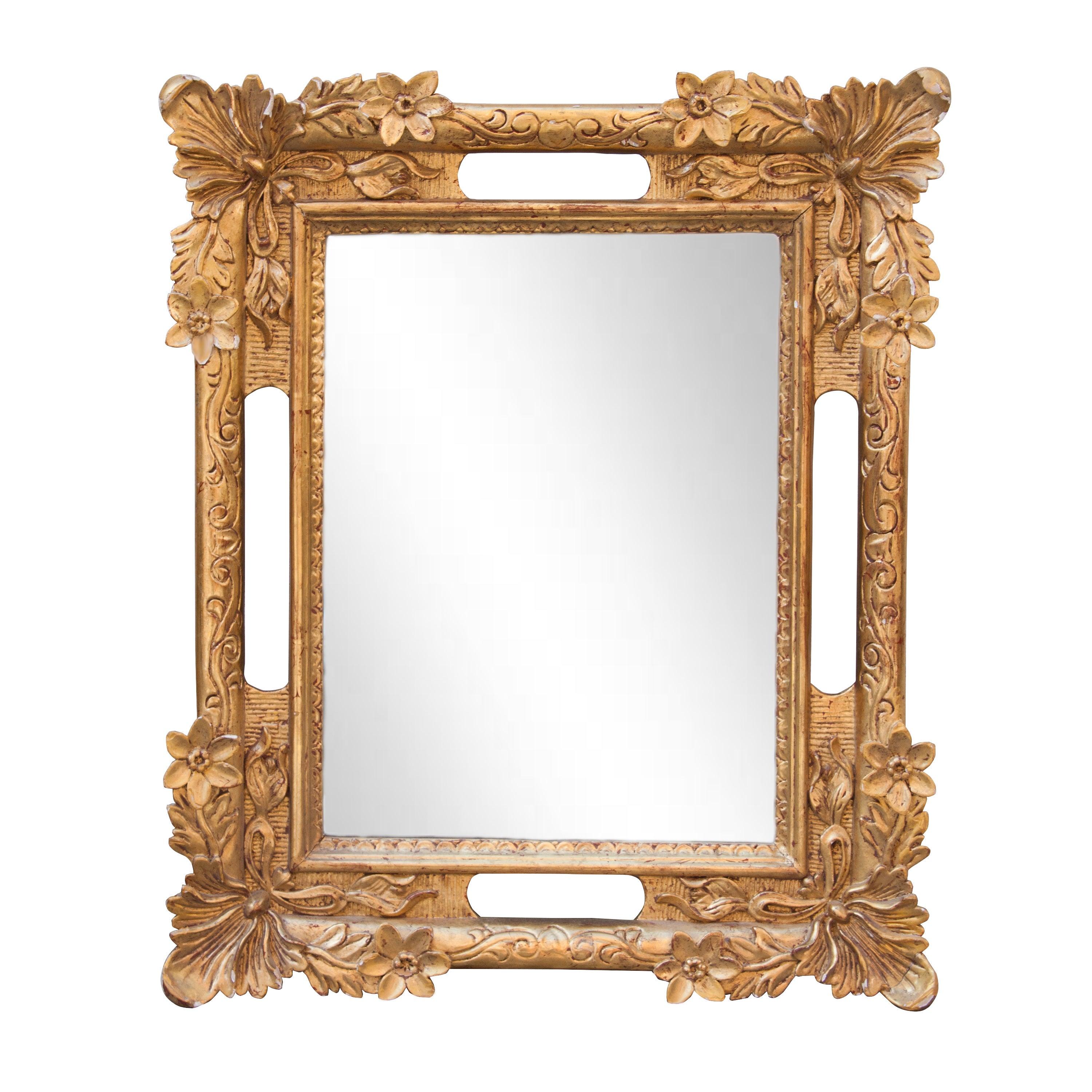 Neoclassical Baroque Gold Foil Hand Carved Wooden Mirror, 1970 For Sale